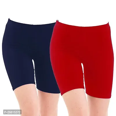 Fancy Multicoloured Cotton Blend Solid Shorts For Women Pack Of 2-thumb0