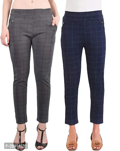 Fabulous Multicoloured Polyester Blend Checked Ethnic Pant For Women Pack Of 2