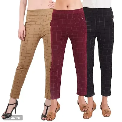STYLE PITARA Women's/Girls/Ladies Check Pattern Pant Pack of 3 (Beige,Black,Maroon) - Free Size