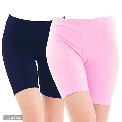 STYLE PITARA Biowashed 220 GSM Cotton Lycra Cycling Shorts for Girls/Women/Ladies Combo (Pack of 2) Navyblue,Babypink