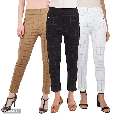 STYLE PITARA Women's/Girls/Ladies Check Pattern Pant Pack of 3 (Beige,White,Black) - Free Size