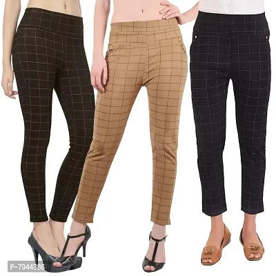 STYLE PITARA Women's/Girls/Ladies Check Pattern Pant 3(Brown, Beige and Black) - Free Size