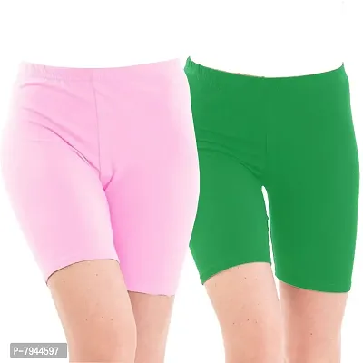 STYLE PITARA Biowashed 220 GSM Cotton Lycra Cycling Shorts for Girls/Women/Ladies Combo (Pack of 2) Baby Pink and Green-thumb0