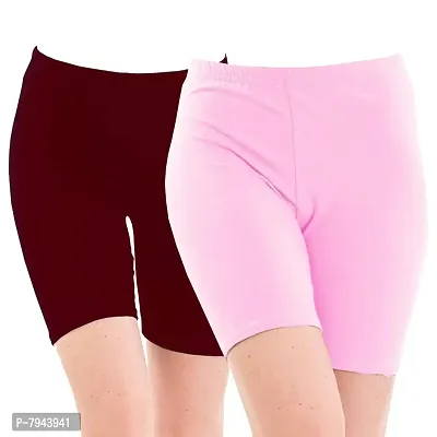 STYLE PITARA Biowashed 220 GSM Cotton Lycra Cycling Shorts for Girls/Women/Ladies Combo (Pack of 2) Maroon,Babypink