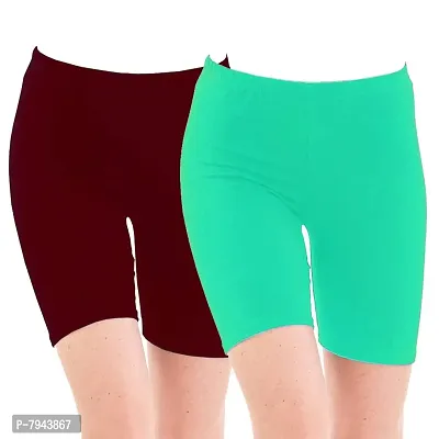 STYLE PITARA Biowashed 220 GSM Cotton Lycra Cycling Shorts for Girls/Women/Ladies Combo (Pack of 2) Maroon,Turquoise