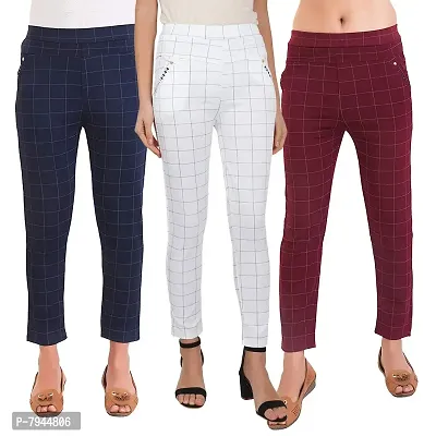 STYLE PITARA Women's/Girls/Ladies Check Pattern Pant Pack of 3 (Navyblue,White,Maroon) - Free Size