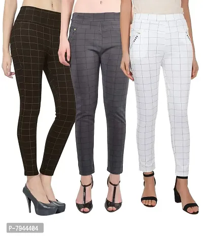 STYLE PITARA Women's/Girls/Ladies Check Pattern Pant 3(Brown, Grey and White) - Free Size
