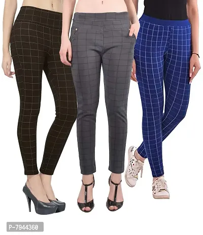 STYLE PITARA Women's/Girls/Ladies Check Pattern Pant 3(Brown, Grey and Blue) - Free Size