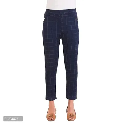 STYLE PITARA Women's/Girls/Ladies Check Pattern Pant (Navy Blue) - Free Size