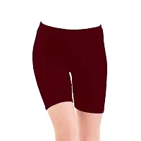 STYLE PITARA Biowashed 220 GSM Cotton Lycra Cycling Shorts for Girls/Women/Ladies Combo (Pack of 2) Maroon,White-thumb1