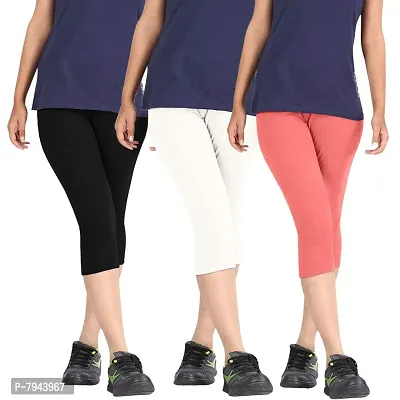 Buy STYLE PITARA Women Bio-Washed 220 GSM 3/4th Capri, 4 Way Stretchable,  Combo Pack of 3 (Black, White, Baby Pink) - Free Size Online In India At  Discounted Prices