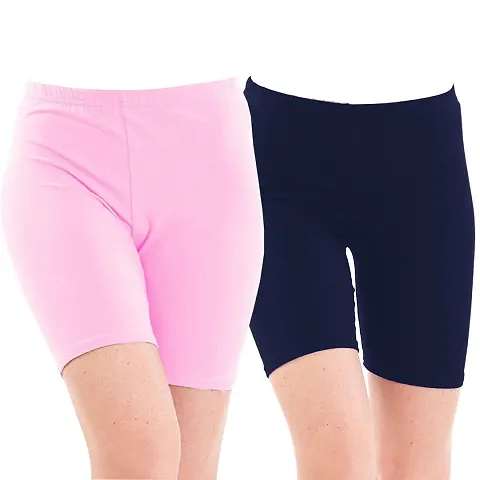 STYLE PITARA Biowashed 220 GSM Cotton Lycra Cycling Shorts for Girls/Women/Ladies Combo (Pack of 2) - Free Size