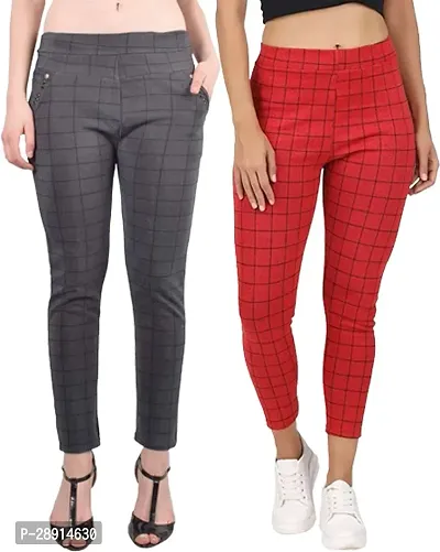 Fabulous Multicoloured Polyester Blend Checked Ethnic Pant For Women Pack Of 2