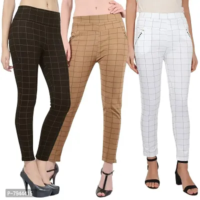 STYLE PITARA Women's/Girls/Ladies Check Pattern Pant 3(Brown, Beige and White) - Free Size