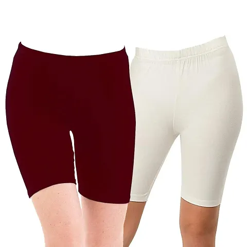 STYLE PITARA Biowashed 220 GSM Cotton Lycra Cycling Shorts for Girls/Women/Ladies Combo (Pack of 2) - Free Size
