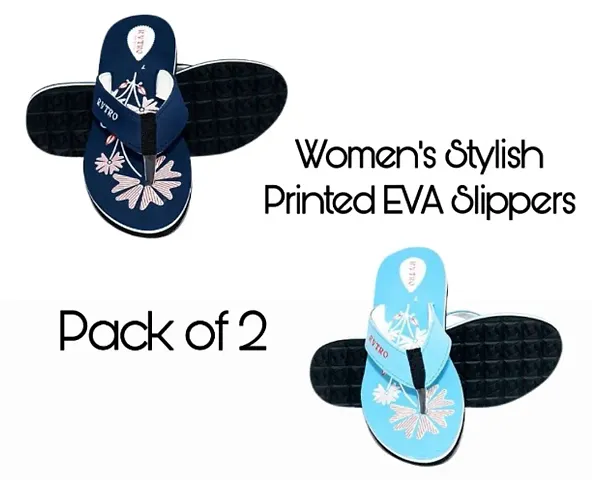Women's Comfy Printed EVA Flip Flops - Pack of 2