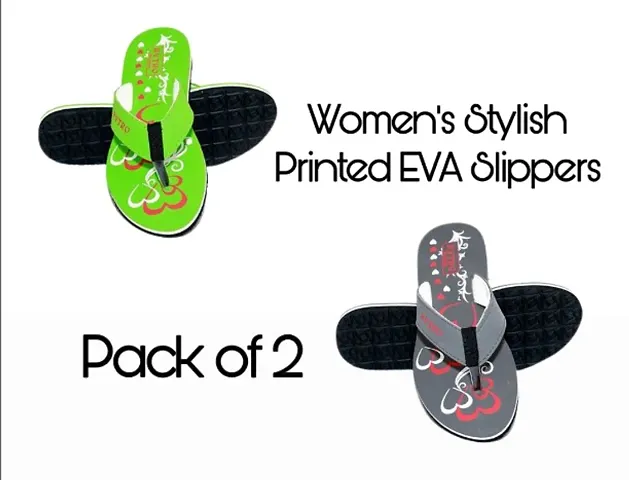 Women's Stylish & Comfy Printed EVA Flip Flops - Pack of 2