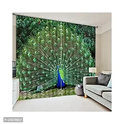 GOAL 3D Peacock Digital Printed Polyester Fabric Curtains for Bed Room, Living Room Kids Room Color Green Window/Door/Long Door (D.N.97) (1, 4 x 9 Feet ( Size : 48 x 108 Inch) Long Door)-thumb0