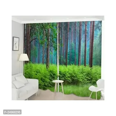 GOAL 3D Forest Digital Printed Polyester Fabric Curtains for Bed Room, Living Room Kids Room Color Green Window/Door/Long Door (D.N.132) (1, 4 x 5 Feet (Size: 48 x 60 Inch) Window)-thumb0