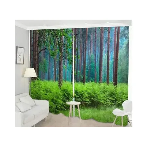 GOAL 3D Forest Digital Printed Polyester Fabric Curtains for Bed Room, Living Room Kids Room Color Green Window/Door/Long Door (D.N.132)