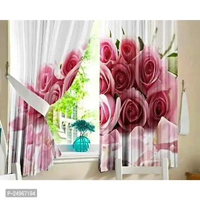 GOAL D.N.121 3D Rose Flower Digital Printed Polyester Fabric Door Curtains for Bedroom, Living Room, Kids Room (1, 4 x 7 Feet, Pink)-thumb0