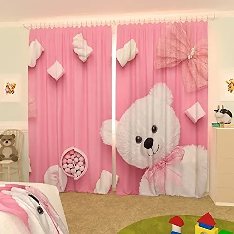 GOAL 3D Teddy Bear Digital Printed Polyester Fabric Curtains for Bed Room, Living Room Kids Room Color Pink Window/Door/Long Door (D.N.498)