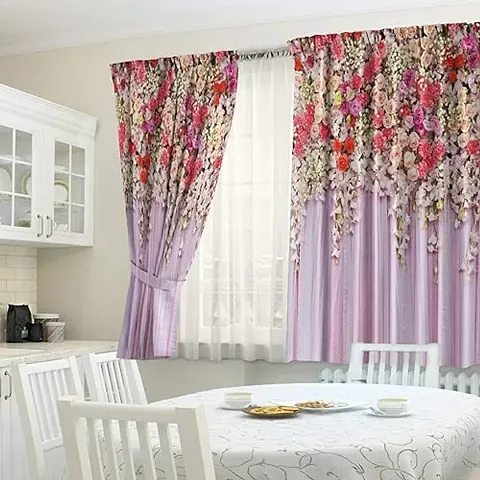 GOAL 3D Flowers Digital Printed Polyester Fabric Curtains for Bed Room, Living Room Kids Room Color Pink Window/Door/Long Door (D.N.206)