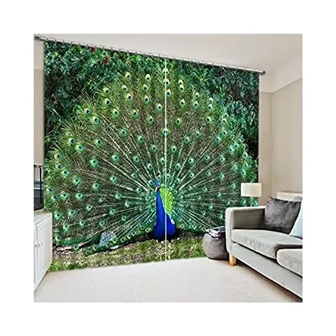 GOAL 3D Peacock Digital Printed Polyester Fabric Curtains for Bed Room, Living Room Kids Room Color Green Window/Door/Long Door (D.N.97)