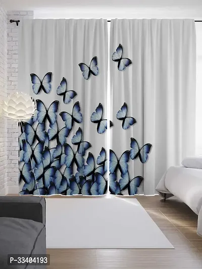 3D Blue Butterflies Digital Printed Polyester Curtain Door 7 feet ( Pack of 1 )