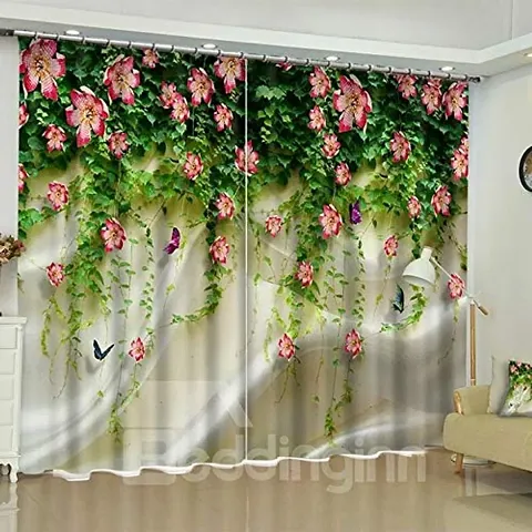 GOAL 3D Leaf Digital Printed Polyester Fabric Curtains for Bed Room, Living Room Kids Room Color Green Window/Door/Long Door (D.N.74)