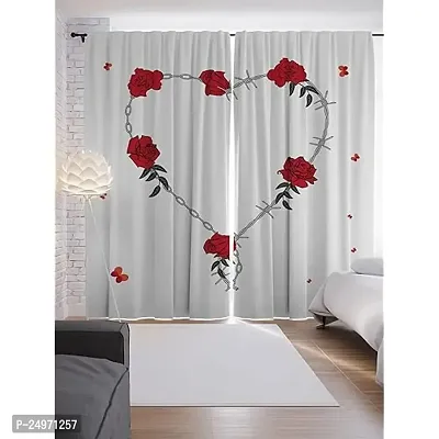 GOAL 3D Rose Flowers Digital Printed Polyester Fabric Curtains for Bed Room, Living Room Kids Room Color White Window/Door/Long Door (D.N.371)