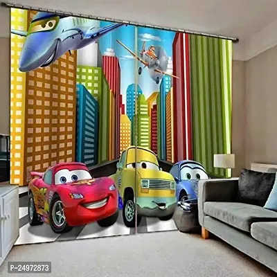 GOAL 3D Cartoon Car Digital Printed Polyester Fabric Curtains for Bed Room, Living Room Kids Room Color Multi Window/Door/Long Door (D.N.232)