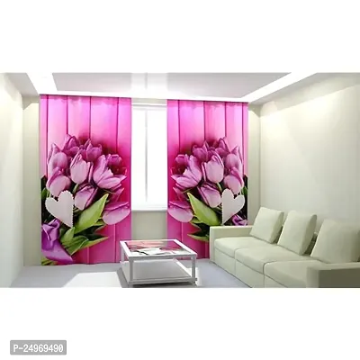 GOAL 3D Flowers Digital Printed Polyester Fabric Curtains for Bed Room, Living Room Kids Room Color Pink Window/Door/Long Door (D.N.323) (1, 4 x 5 Feet (Size: 48 x 60 Inch) Window)-thumb0