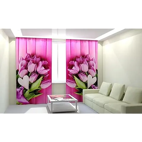 GOAL 3D Flowers Digital Printed Polyester Fabric Curtains for Bed Room, Living Room Kids Room Color Pink Window/Door/Long Door (D.N.323)
