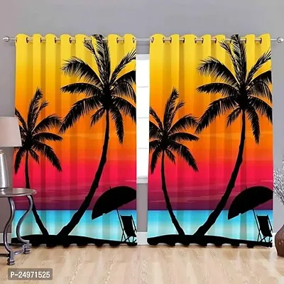 GOAL 3D Beach Digital Printed Polyester Fabric Curtains for Bed Room, Living Room Kids Room Color Multi Window/Door/Long Door (D.N.239)