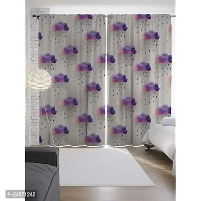 GOAL 3D Clouds Digital Printed Polyester Fabric Curtains for Bed Room, Living Room Kids Room Color White Window/Door/Long Door (D.N.269)-thumb0