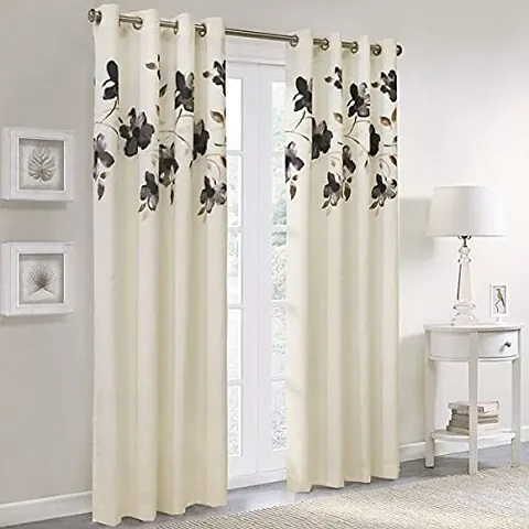 GOAL 3D Flower Digital Printed Polyester Fabric Curtains for Bed Room, Living Room Kids Room Color White Window/Door/Long Door (D.N.456)
