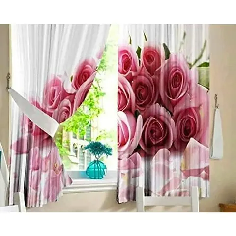 GOAL 3D Rose Flower Digital Printed Polyester Fabric Curtains for Bed Room, Living Room Kids Room Color Pink Window/Door/Long Door (D.N.121)