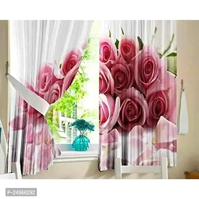 GOAL 3D Rose Flower Digital Printed Polyester Fabric Curtains for Bed Room, Living Room Kids Room Color Pink Window/Door/Long Door (D.N.121) (1, 4 x 9 Feet ( Size : 48 x 108 Inch) Long Door)-thumb0