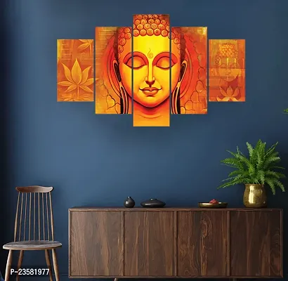 Classic  Uv Coated Mdf Framed Buddha 3D Religious Painting For Wall And Home Decor ( 75 Cm X 43 Cm ) - Set Of 5 Wall Painting, Multicolour-thumb0