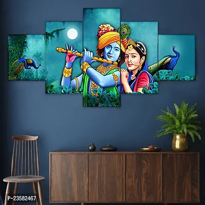 Classic  Uv Coated Mdf Framed Radha Krishna  3D Religious Painting For Wall And Home Decor ( 125 Cm X 60 Cm ) - Set Of 5 Wall Painting, Multicolour-thumb0