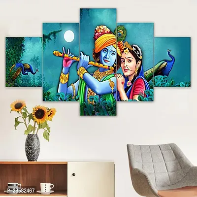 Classic  Uv Coated Mdf Framed Radha Krishna  3D Religious Painting For Wall And Home Decor ( 125 Cm X 60 Cm ) - Set Of 5 Wall Painting, Multicolour-thumb3