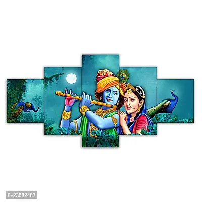 Classic  Uv Coated Mdf Framed Radha Krishna  3D Religious Painting For Wall And Home Decor ( 125 Cm X 60 Cm ) - Set Of 5 Wall Painting, Multicolour-thumb4