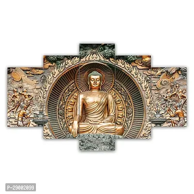 Classic  Uv Coated Mdf Framed Buddha 3D Religious Painting For Wall And Home Decor ( 75 Cm X 43 Cm ) - Set Of 5 Wall Painting, Multicolour-thumb0