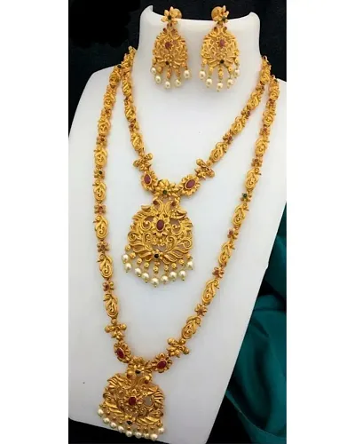 Beautiful Designer Ethnic Matte Finish Temple Jewellery Set