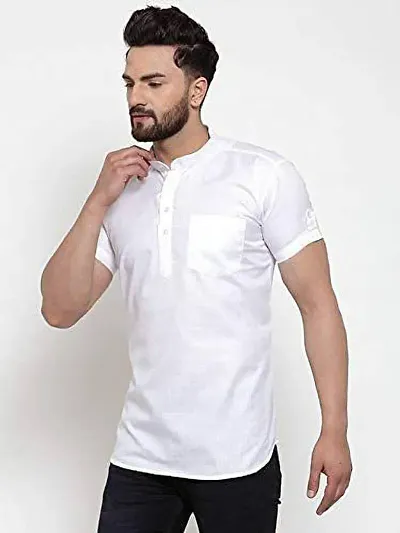 Reliable Cotton Blend Solid Short Length Kurta For Mens