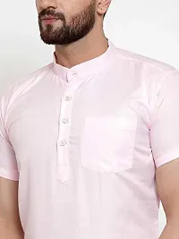 Reliable Pink Cotton Blend Solid Short Length Kurta For Men-thumb3