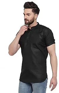 Reliable Black Cotton Blend Solid Short Length Kurta For Men-thumb2