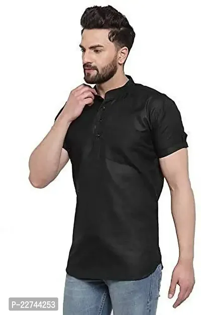 Reliable Black Cotton Blend Solid Short Length Kurta For Men-thumb3