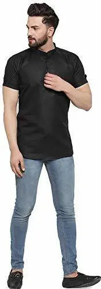 Reliable Black Cotton Blend Solid Short Length Kurta For Men-thumb4